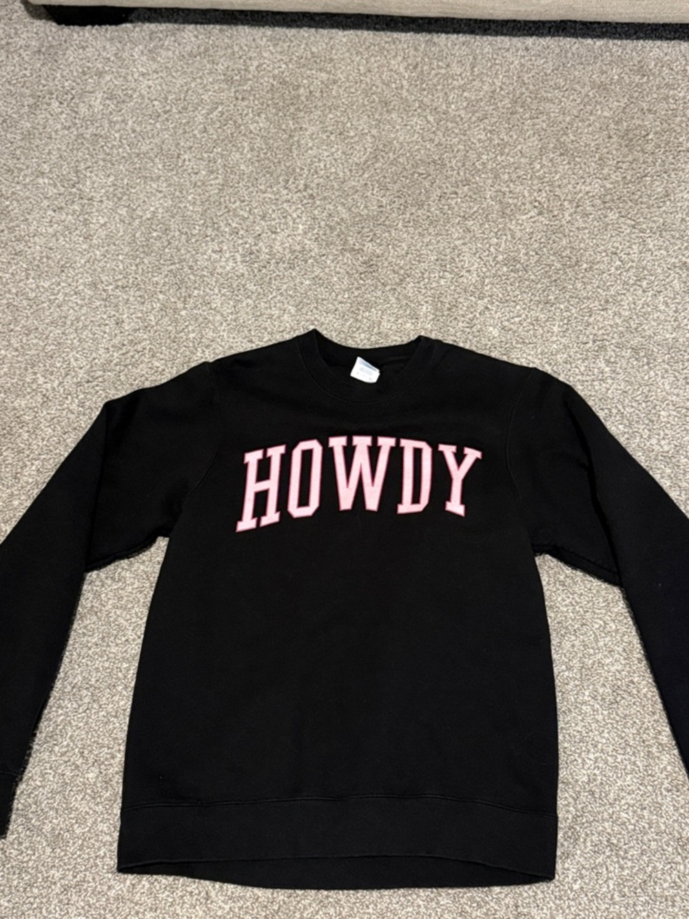 Port and Company Black Crewneck Sweatshirt with Pink HOWDY Lettering